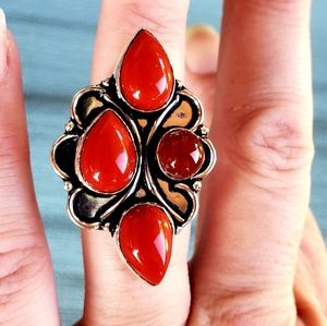 New Carnelian & Garnet 925 Silver Ring.